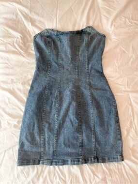 Altar’d State Blue Denim Strapless Mini Dress Size Small